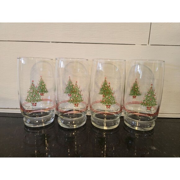 Vintage JCPenney Christmas Tree Glasses Set 4 Holiday drinkware  NOS - Picture 3 of 14